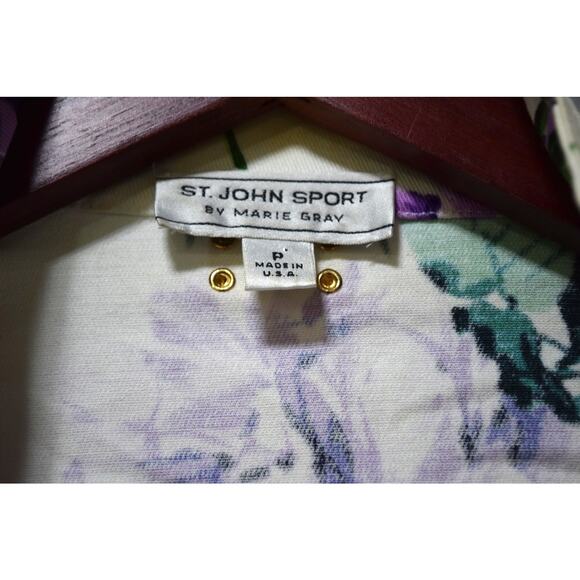 St. John Sport by Marie Gray Petite Floral Denim Jacket White Purple Green - Picture 3 of 4